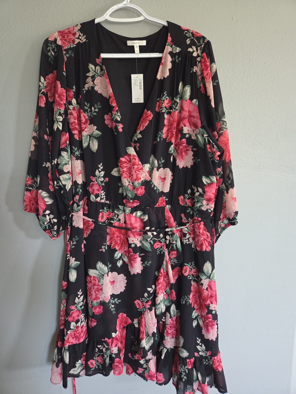 Maurices Black Mini Dress with Pink Floral Print